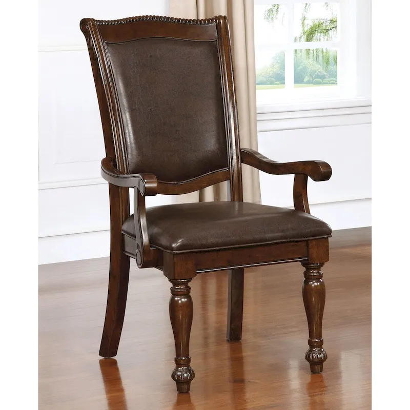 Madzharovo Traditional Brown Cherry Faux Leather Formal 9-Piece Dining