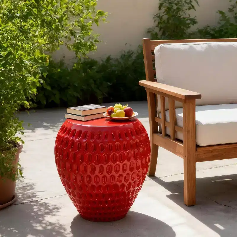Christopher Knight Home Misaki Patio Modern Strawberry-Inspired Lightweight Concrete Side Table