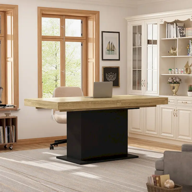 Large Dining Table - Wood Grain Finish, Seats 6-8 (Black/White)