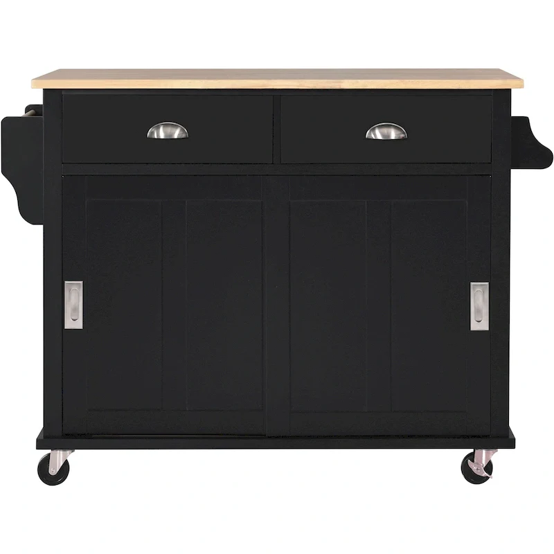 Kitchen Cart With Rubber Wood Drop-Leaf Countertop(no include stool)