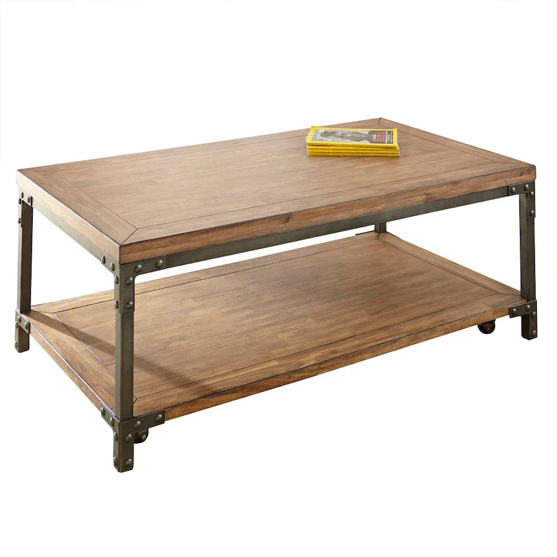 Leyburn Industrial Wood and Metal Coffee Table with Casters