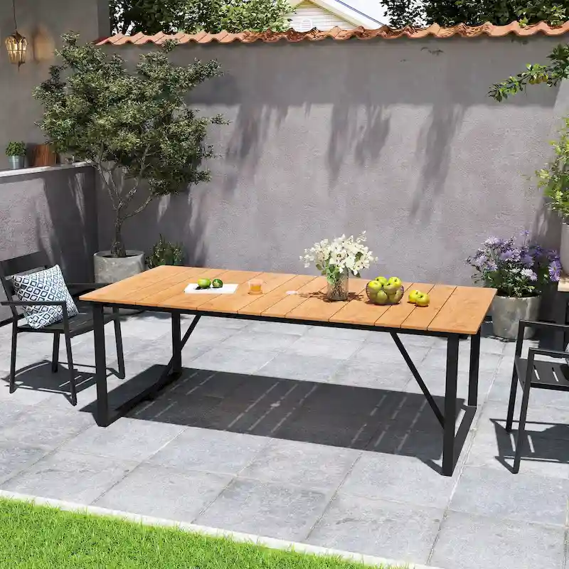 Outdoor Patio Aluminum Dining Table Rectangle with Umbrella Hole