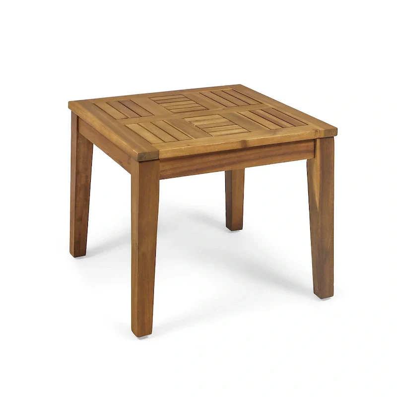 Bops Outdoor Side End Table, 20 Inch Square, Natural Brown Acacia Wood