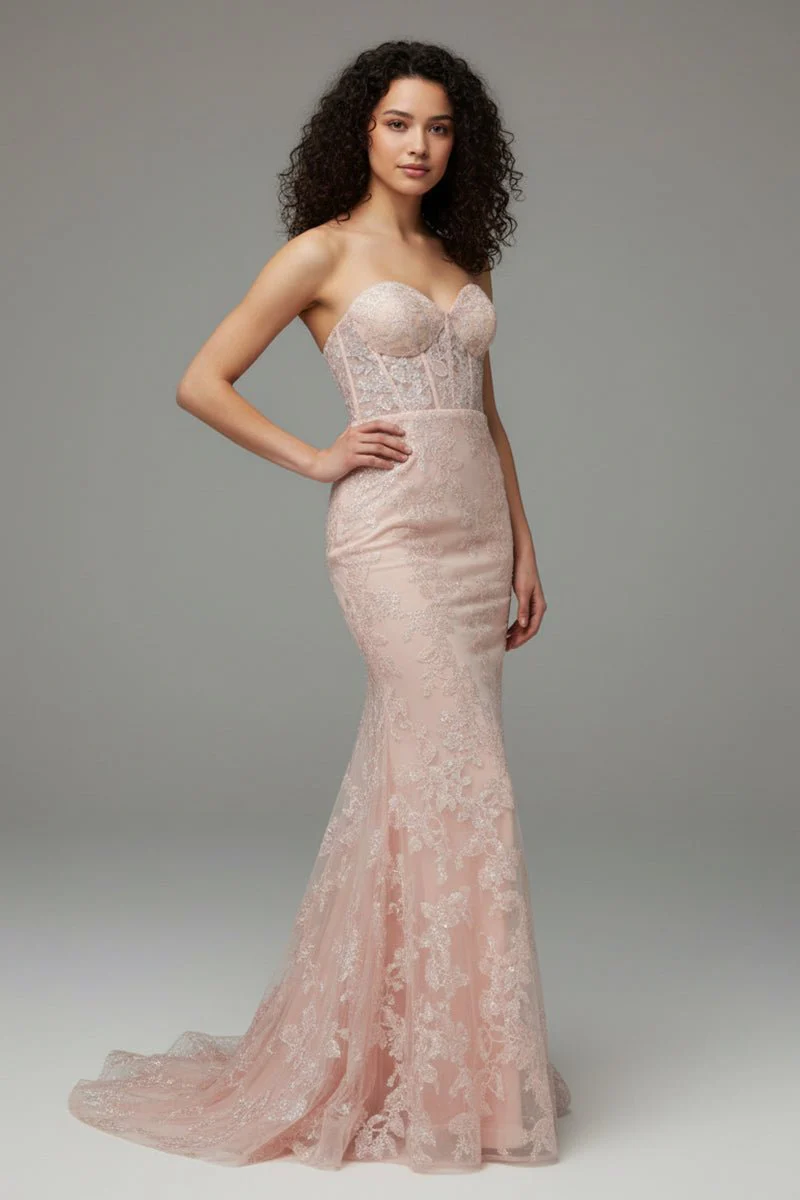 Mermaid Sweetheart Sequined Lace Long Prom Dress