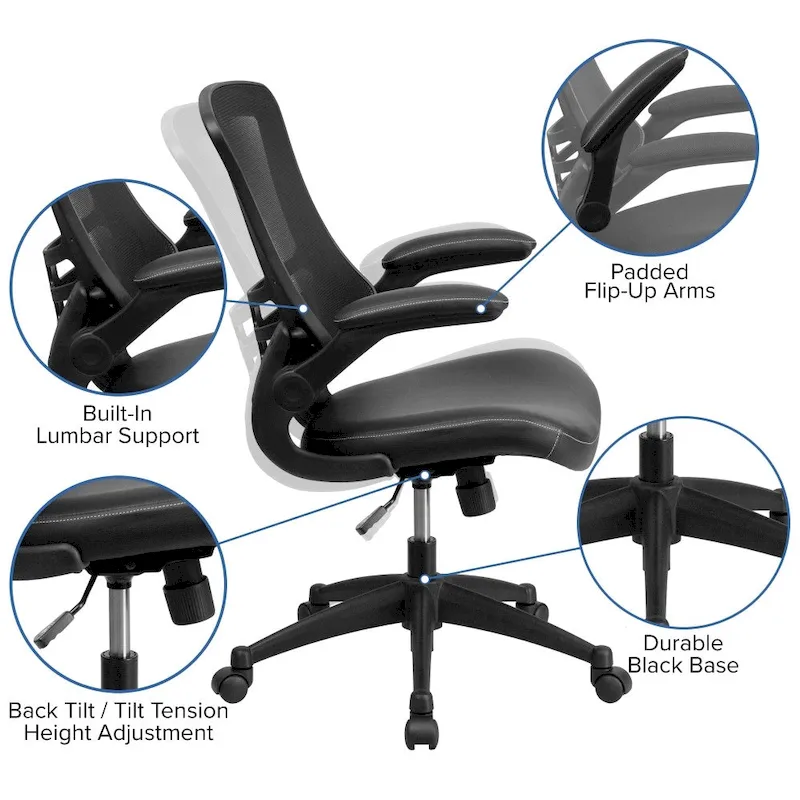Mid-Back Mesh Swivel Ergonomic Task Office Chair with Flip-Up Arms