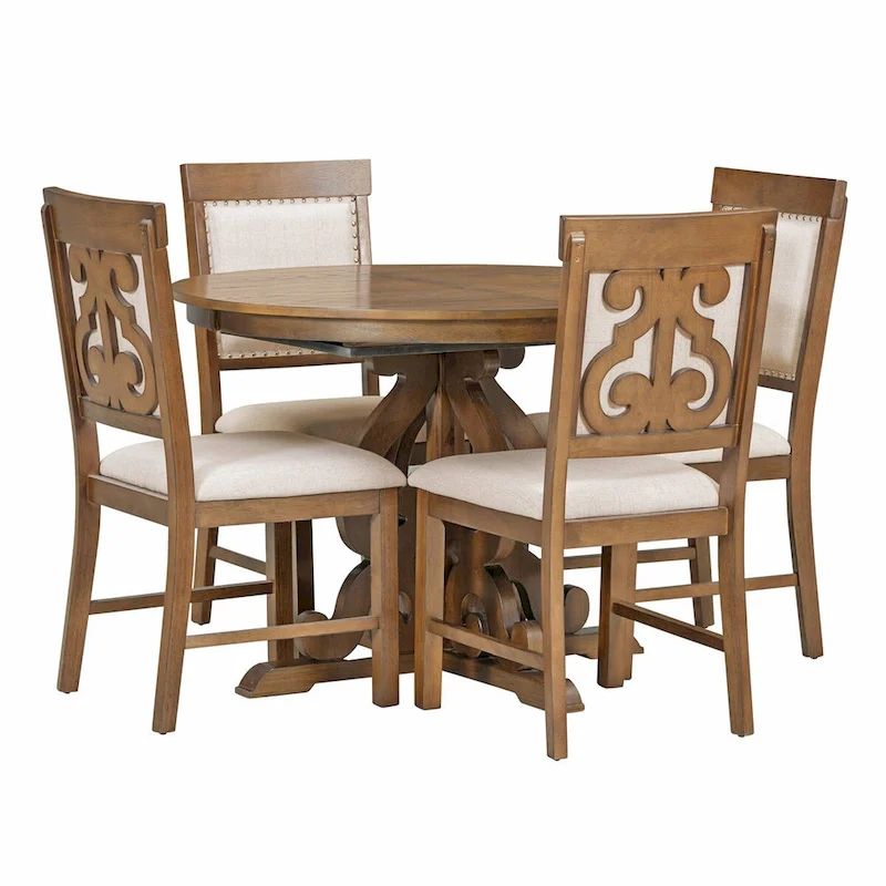 5-Piece Retro Functional Dining Set 1 Extendable Table