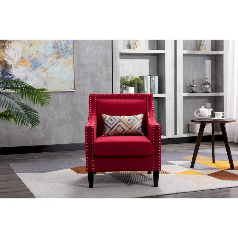 Linen Nailhead Accent Solid Wood Leg Living Room Armchair