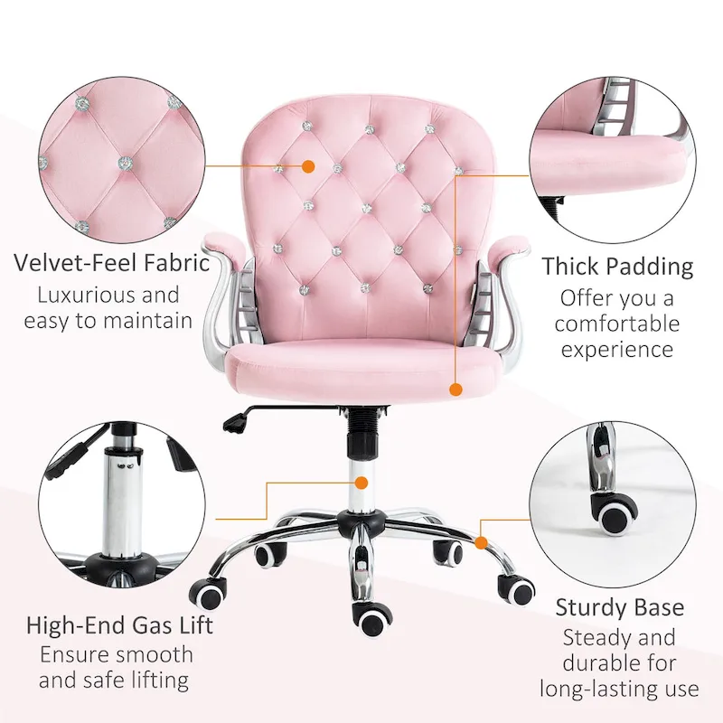 Vinsetto Vanity Middle Back Office Chair Tufted Backrest Swivel Rolling Wheels Task Chair with Height Adjustable Armrests