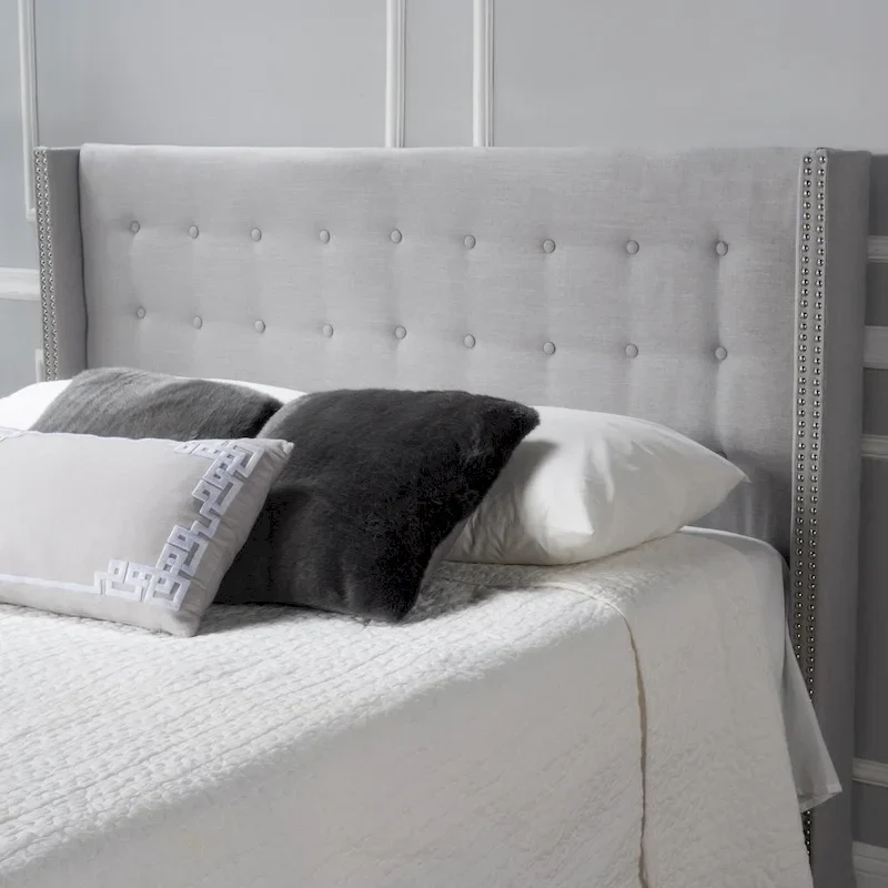 Kendrah Adjustable Full/Queen Wing-back Studded Fabric Headboard by