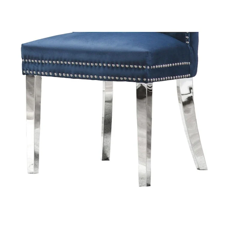 Wingback Button-Tufted Dining Chairs with Nailhead Trim & Steel Frame – Black / Grey / Cream / Navy Blue / White Faux Leather
