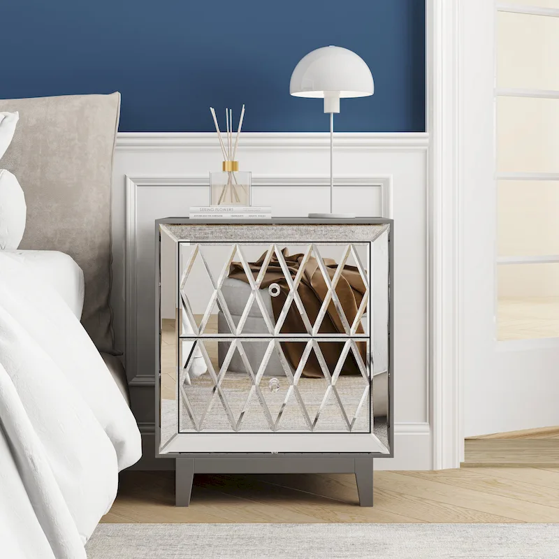 2-Drawer Mirrored Nightstand End Table