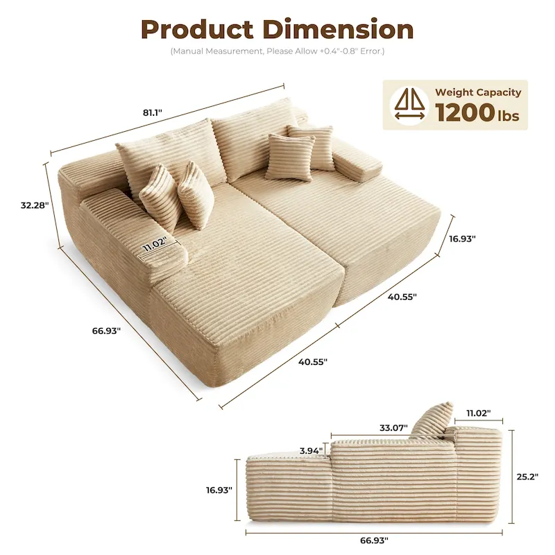 Long Plush Double Chaise Sofa