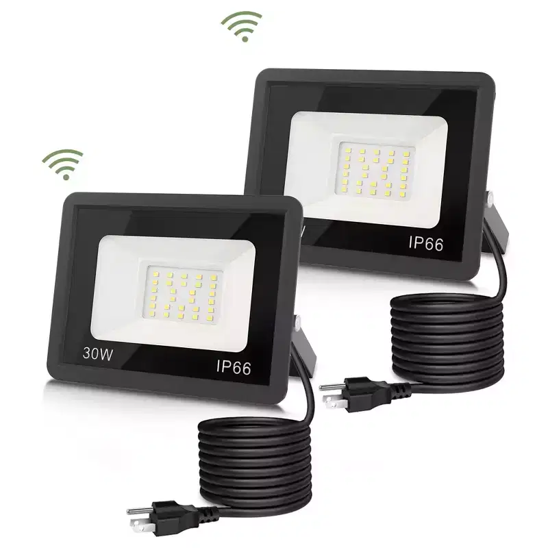 YANSUN 2-Pack Single-Color White Light-Sensing Outdoor Flood Light, Black Graphene Housing, IP66 Waterproof, 120V, 3ft UL-Certified Power Cord