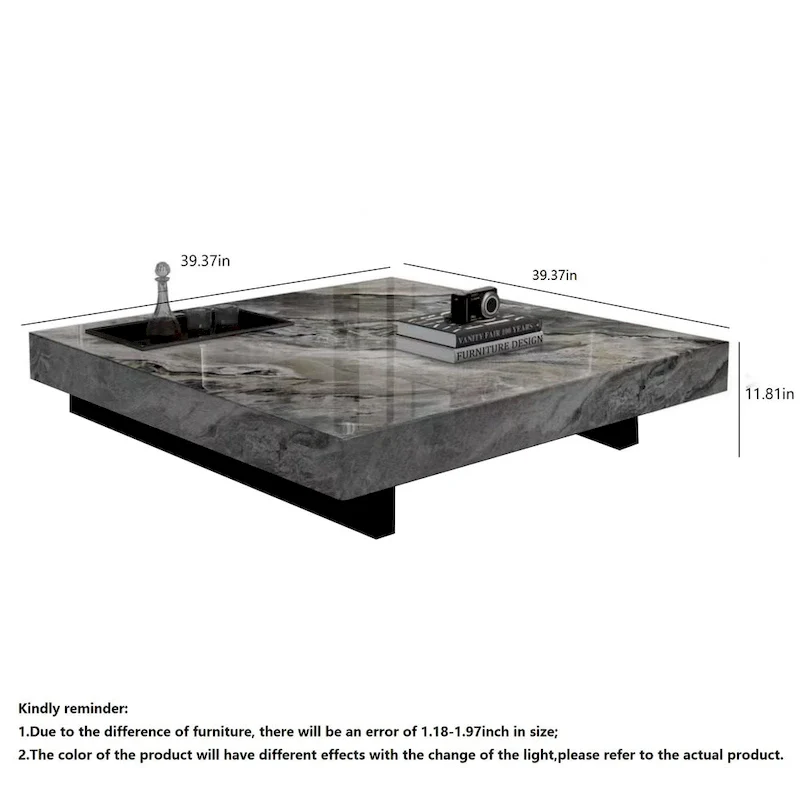 JASIWAY Light Luxury Sintered Stone Square Coffee Table