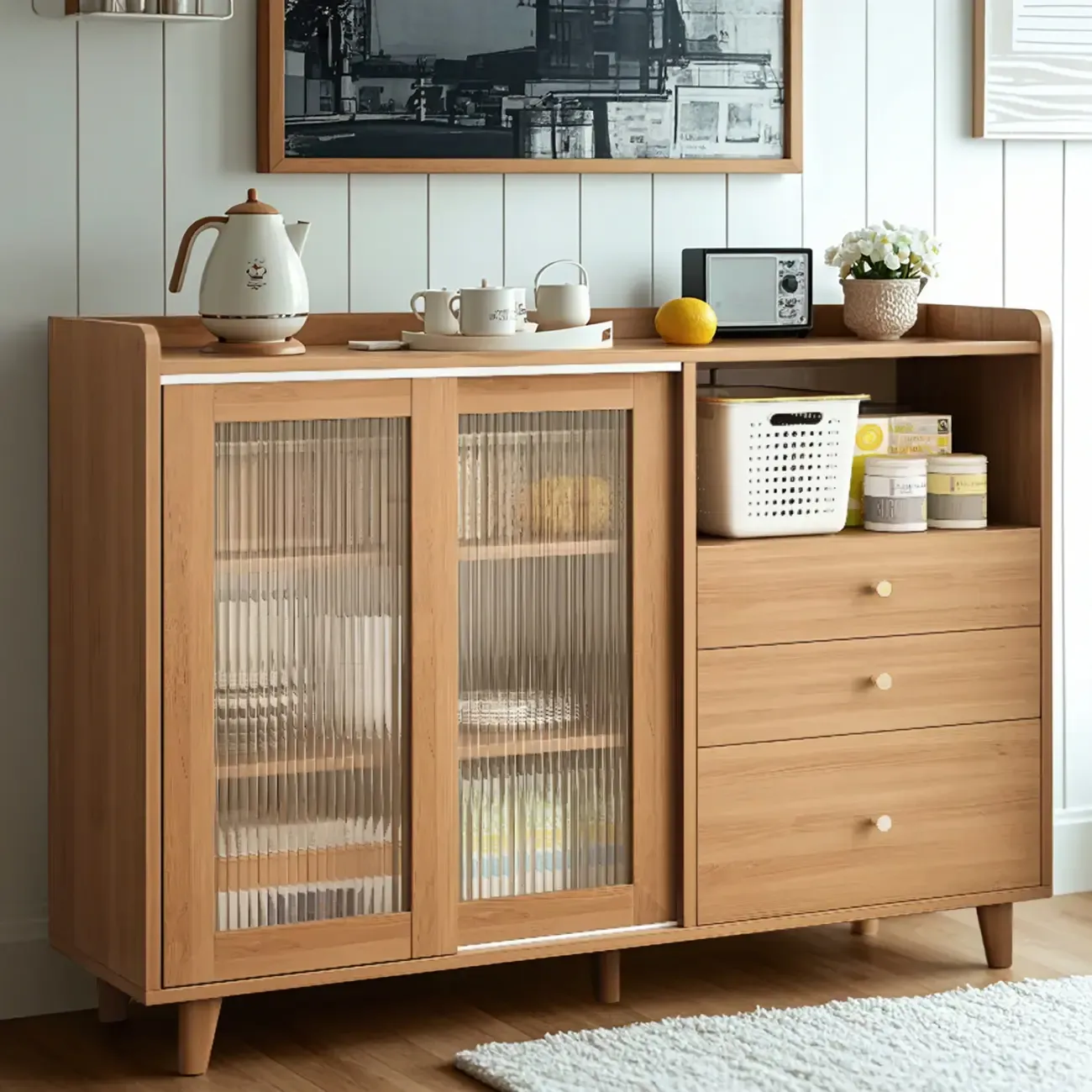 Modern Wooden Rectangle Accent Cabinet with Sliding Doors