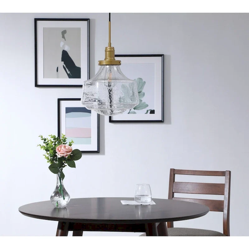 Klyli 11-inch 1-light Clear Seeded Glass Hanging Pendant