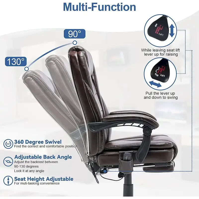 Ergonomic Heated Executive Office Chair with 2/4/6-Point Massage, Retractable Footrest, and PU Leather