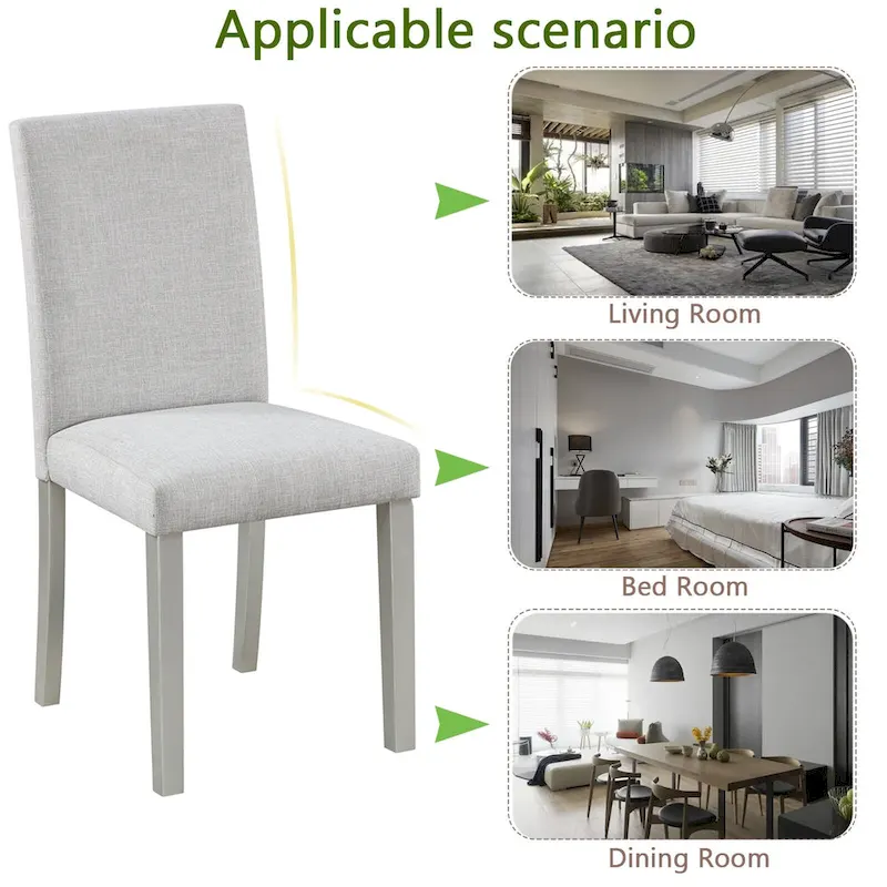Dining Chairs Set of 2, Modern Kitchen & Dining Room Chairs, Upholstered Linen Cushion Seat and Rubber Wood Legs
