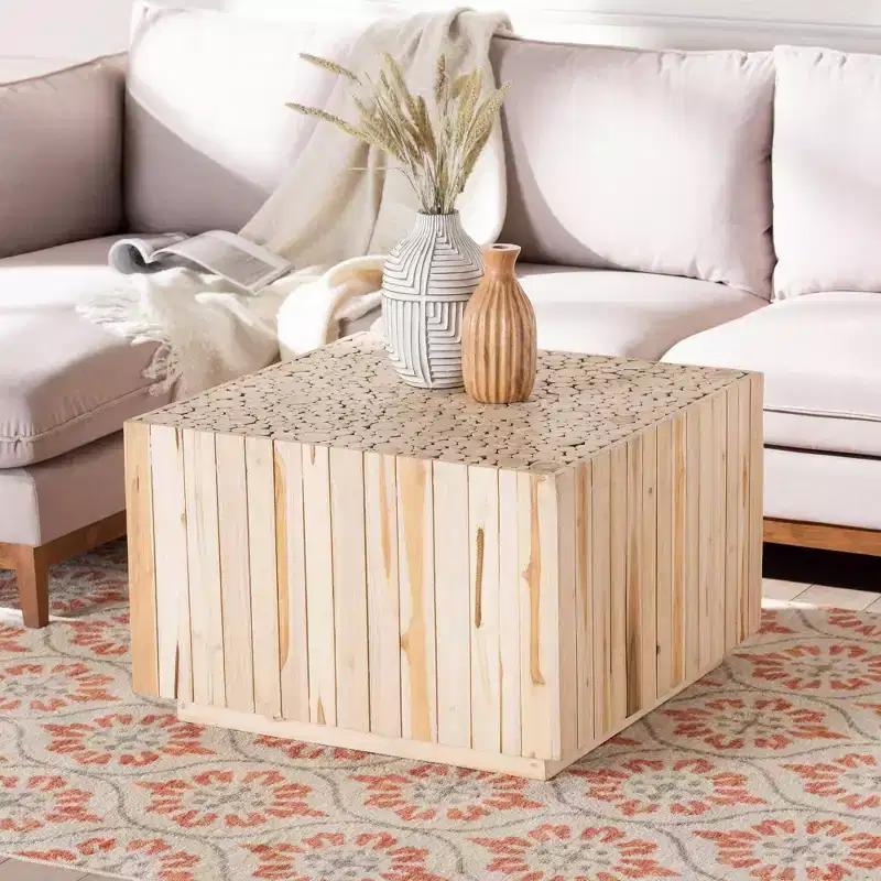 bali & pari Augusta Teak Wood Coffee Table with Unique Repurposed Wood Logs Natural