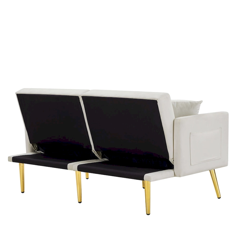 Cream White Velvet Sofa Bed - 31.49 x 59.00 x 29.52