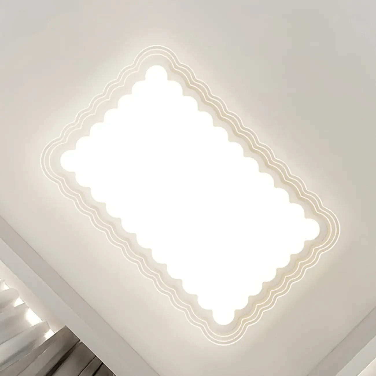 Modern White Artistic Rectangular Flush Mount Ceiling Light