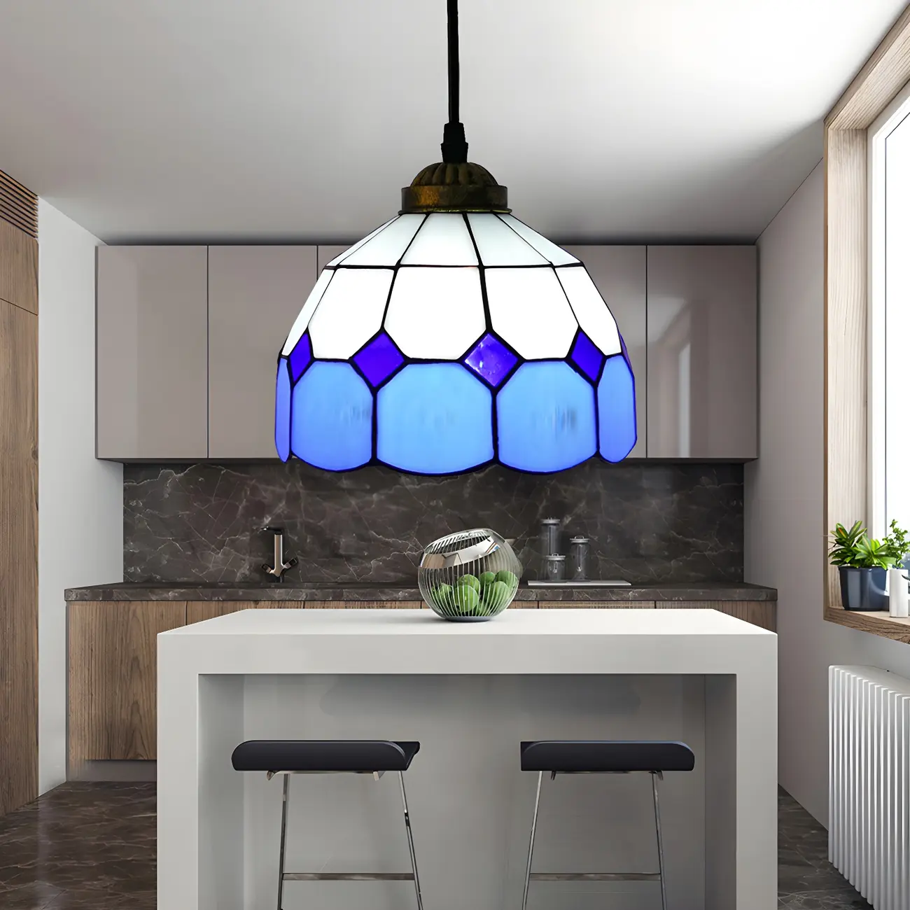 Tiffany Stained Glass Rattan Pendant Light Fixture