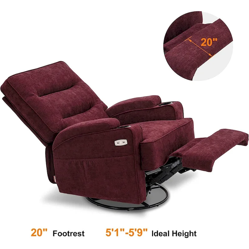 Electric Power Swivel Glider Recliner Chair with Heat and Massage, Fabric, Single Seat
