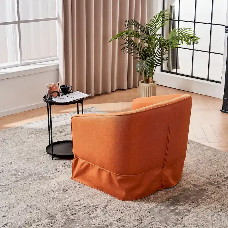 Swivel Barrel Chair With Ottoman, Swivel Accent Chairs Armchair, Reading Chairs, Round Barrel Chairs with Black Metal Base