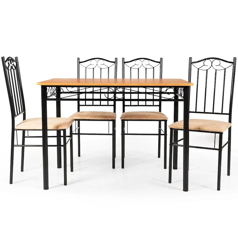 Costway 5 PC Dining Set Wood Metal Table 30 and 4 Chairs Kitchen