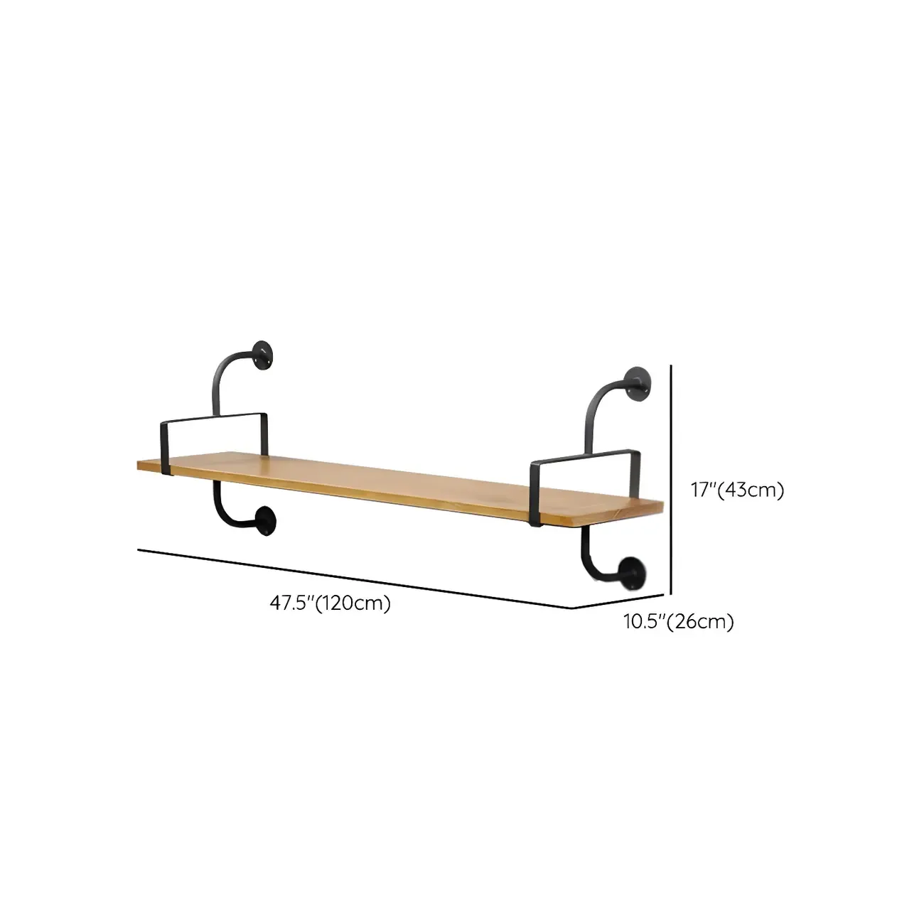 Simple 2-Tier Wood Metal Wall-Mounted Bookcase