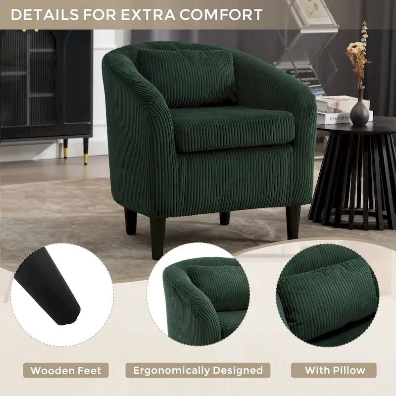 Emerald 24.8 Upholstered Barrel Chair with Wood Legs and Pillows