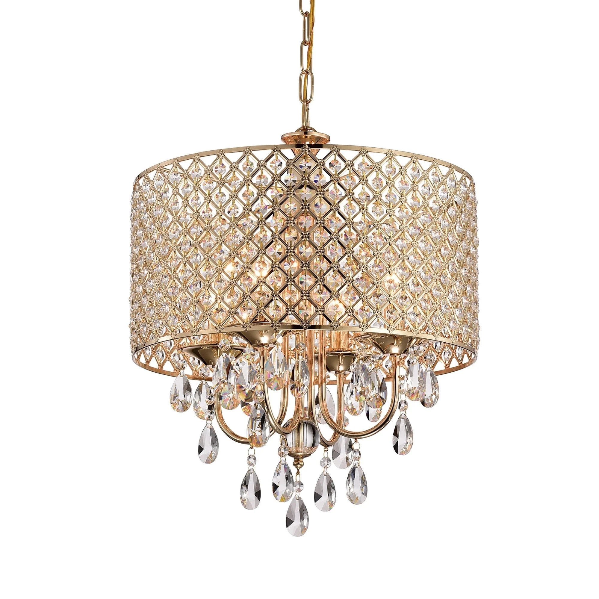 Round Beaded Drum Chandelier with Hanging Crystals