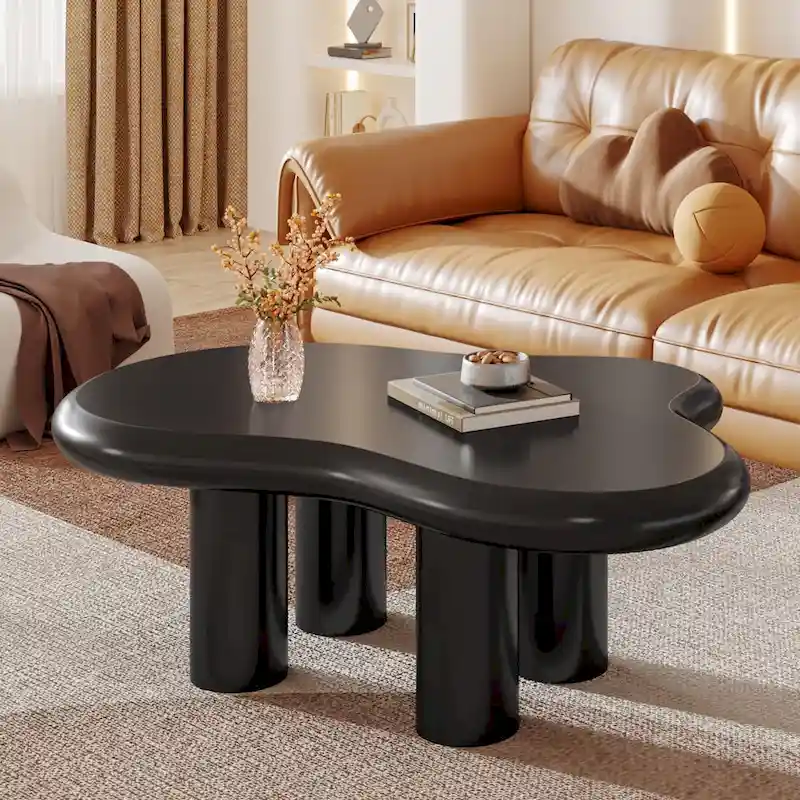 39.4 Inches Cloud-Shaped Engineered Wood Coffee Table with 4 PVC Legs
