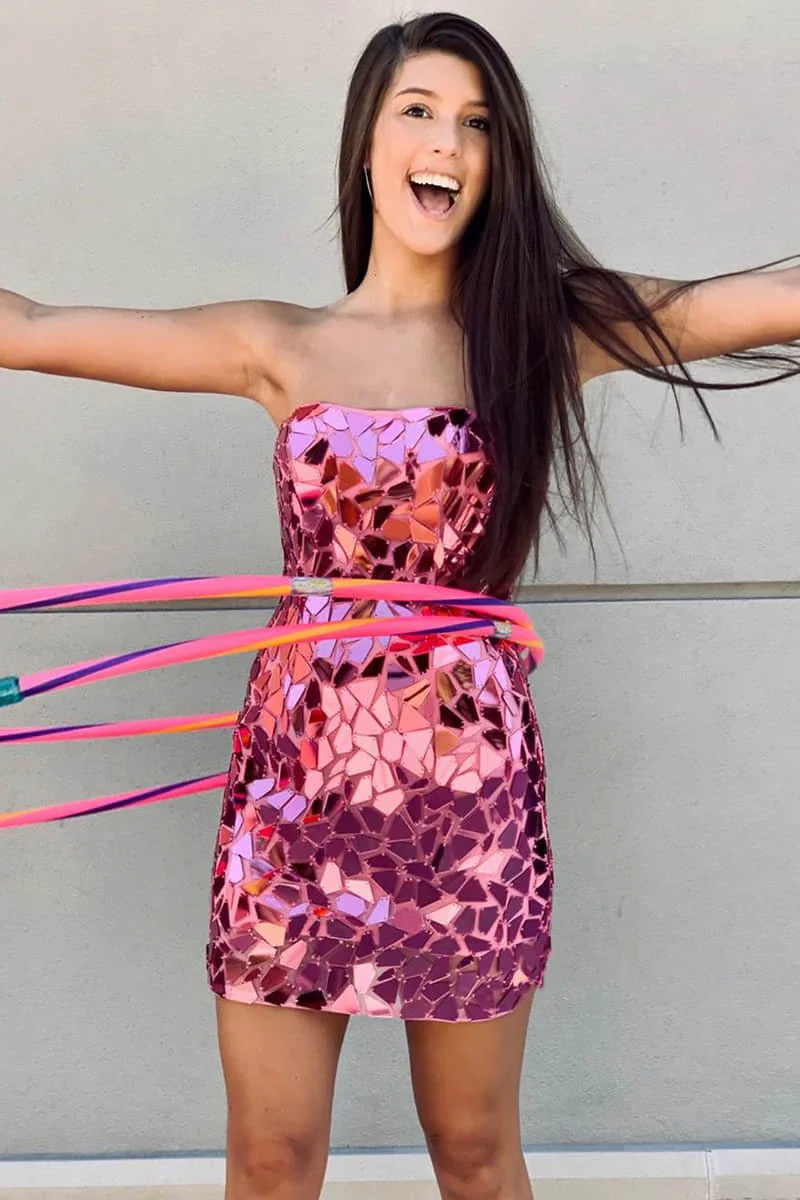 Bodycon Strapless Pink Mini Party Dresses with Beading