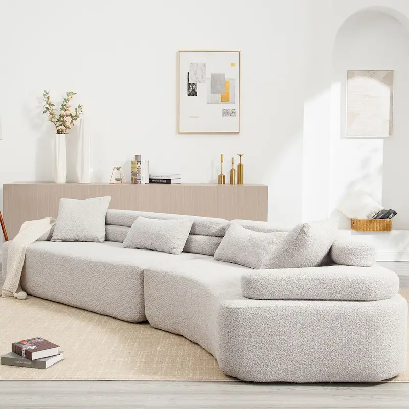 Modern Boucle 4-Seater Upholstered Sectional Sofa with 4 Pillows