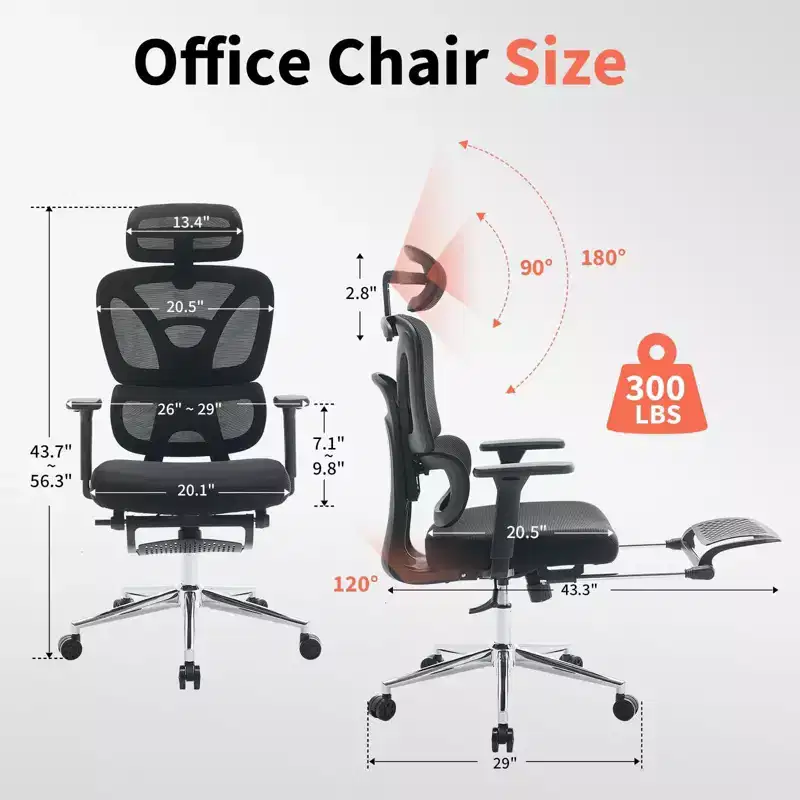 Ergonomic Office Chair with Adjustable Padded Headrest, Comfortable Lumbar Support & 3D Armrests - Computer Desk Chair for Gaming & Study