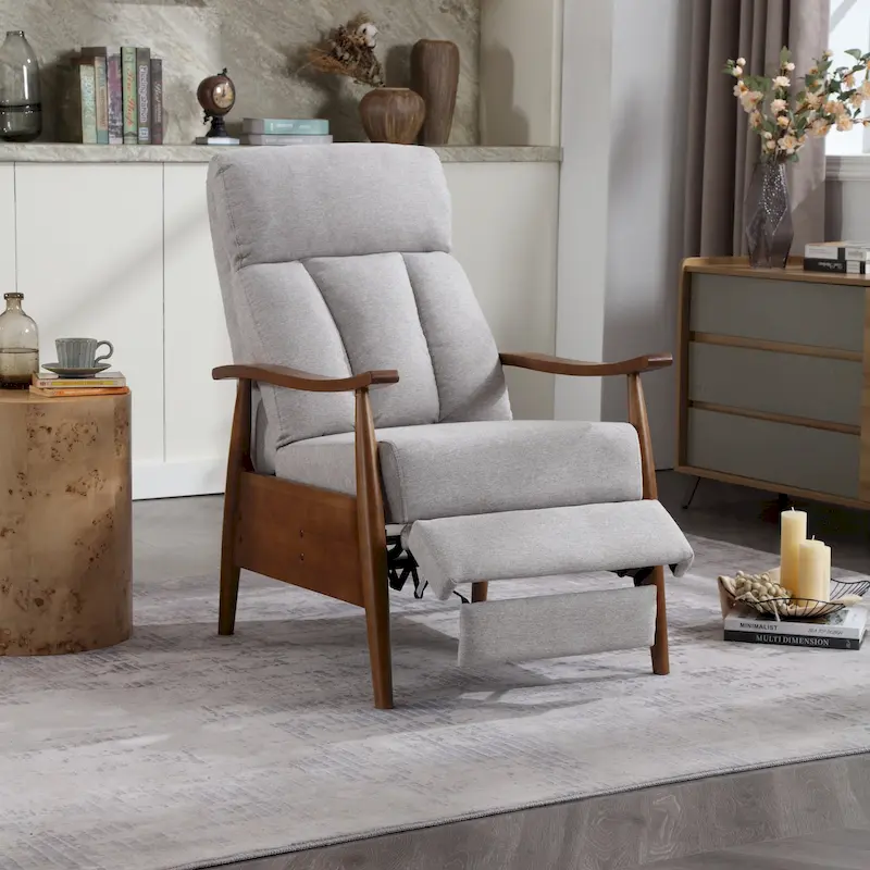 Linen/Leather/Microsuede Upholstered Wood Frame Adjustable Recliner Lounge Armchair