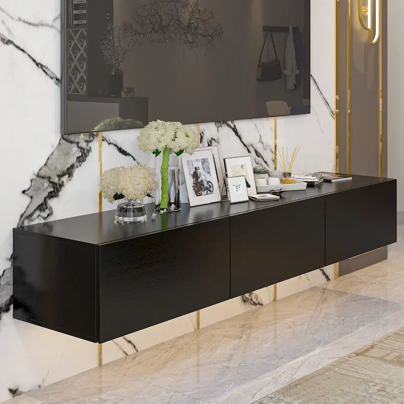 Wall-Mounted Floating TV Stand with LED Lights & Storage Drawer – Black / White, Modern Style, for TVs up to 75