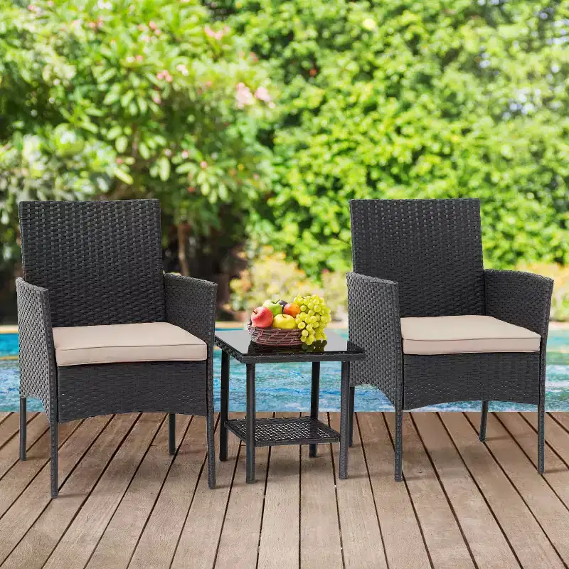 FDW 3 Piece Furniture Patio Chairs Wicker Outdoor Rattan Conversation Bistro Set for Backyard Porch Poolside Lawn
