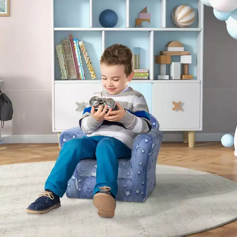Whisen Kids & Toddler Sofa, Children's Couch, Upholstered Baby Sofa with Glowing Stars for 18-36 Months - Blue