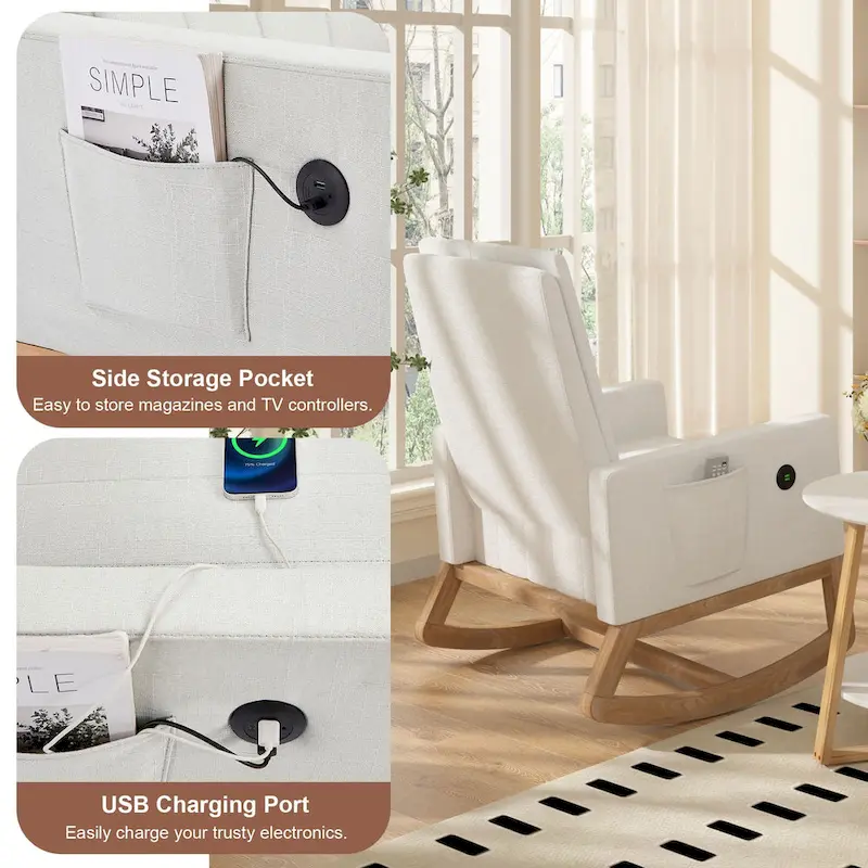 Gray Teddy Velvet Adjustable Rocking Chair with Footrest