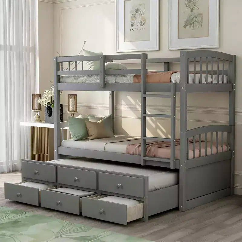 Luxystar Modern Twin Over Twin Bunk Bed With Trundle and 3 Drawers