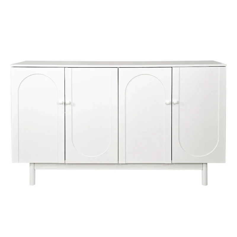 White / Mint Green 4-Door Storage Cabinet with Adjustable Shelf
