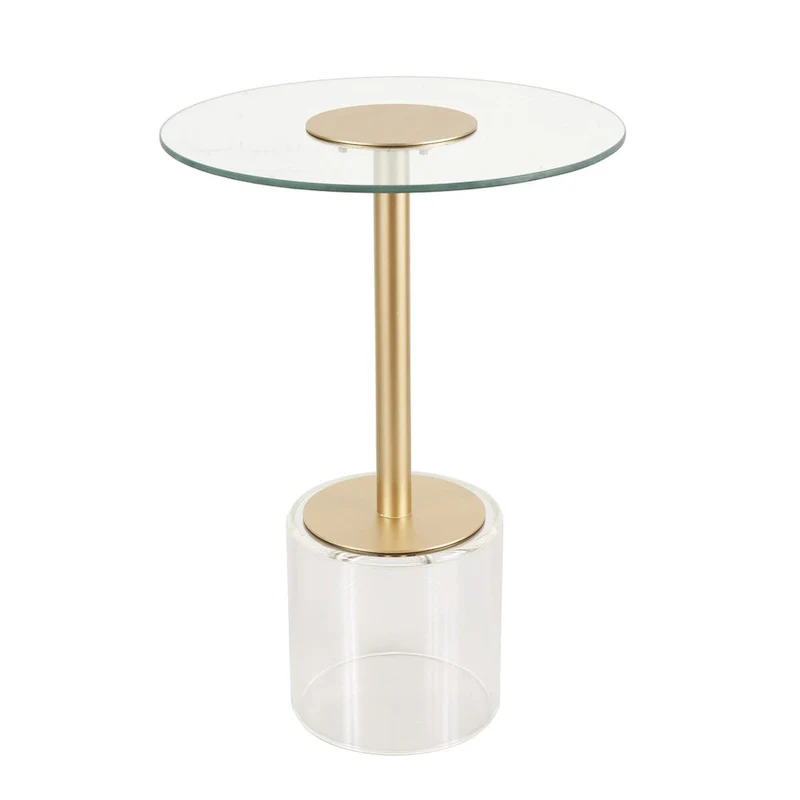 Plastic Side End Accent Table with Elevated Base and Gold Stand - Clear