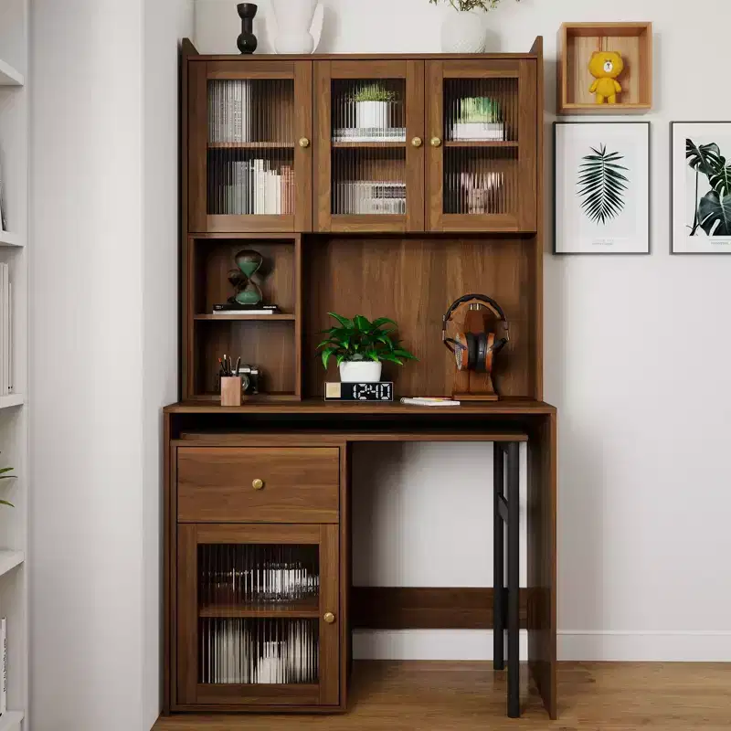 TUYOHW Computer Desk,Writing Desk with 90 Rotating Desktop,Glass Door Cabinets,Study Desk with Hutch & Bookshelf,Working Desk for Office,Study
