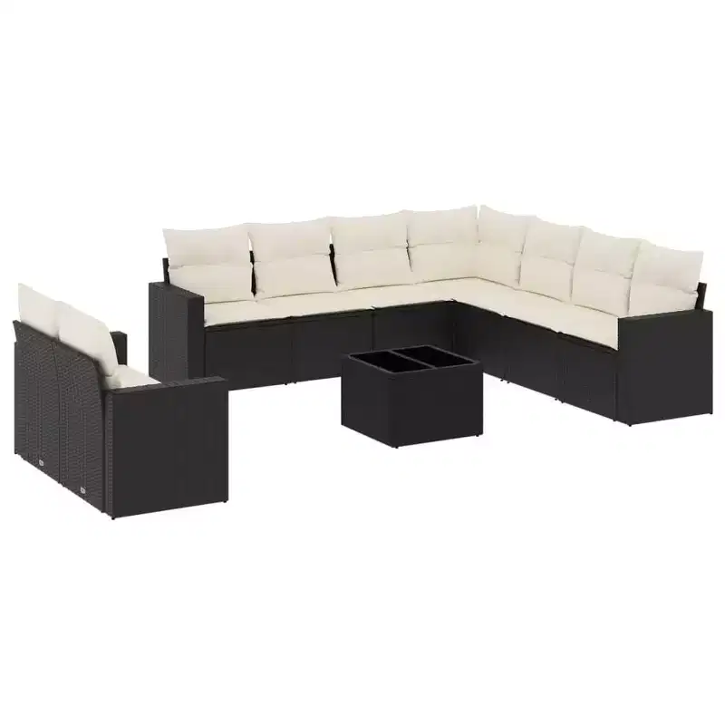 vidaXL Garden Sofa Set Black Poly Rattan Large Adjustable Feet