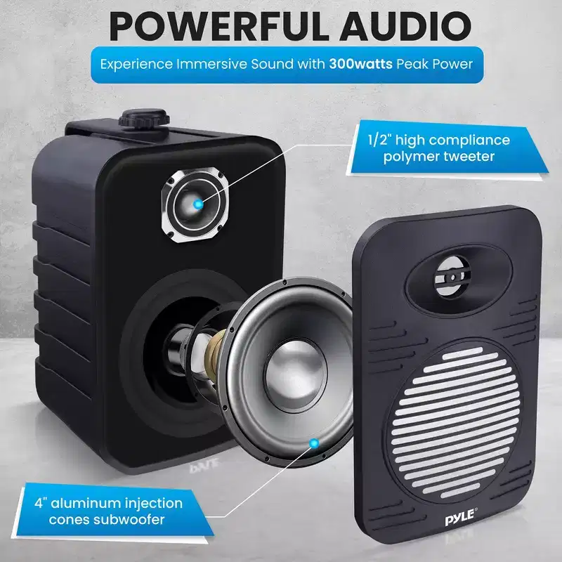 Pyle Indoor Outdoor Speakers Pair - Black
