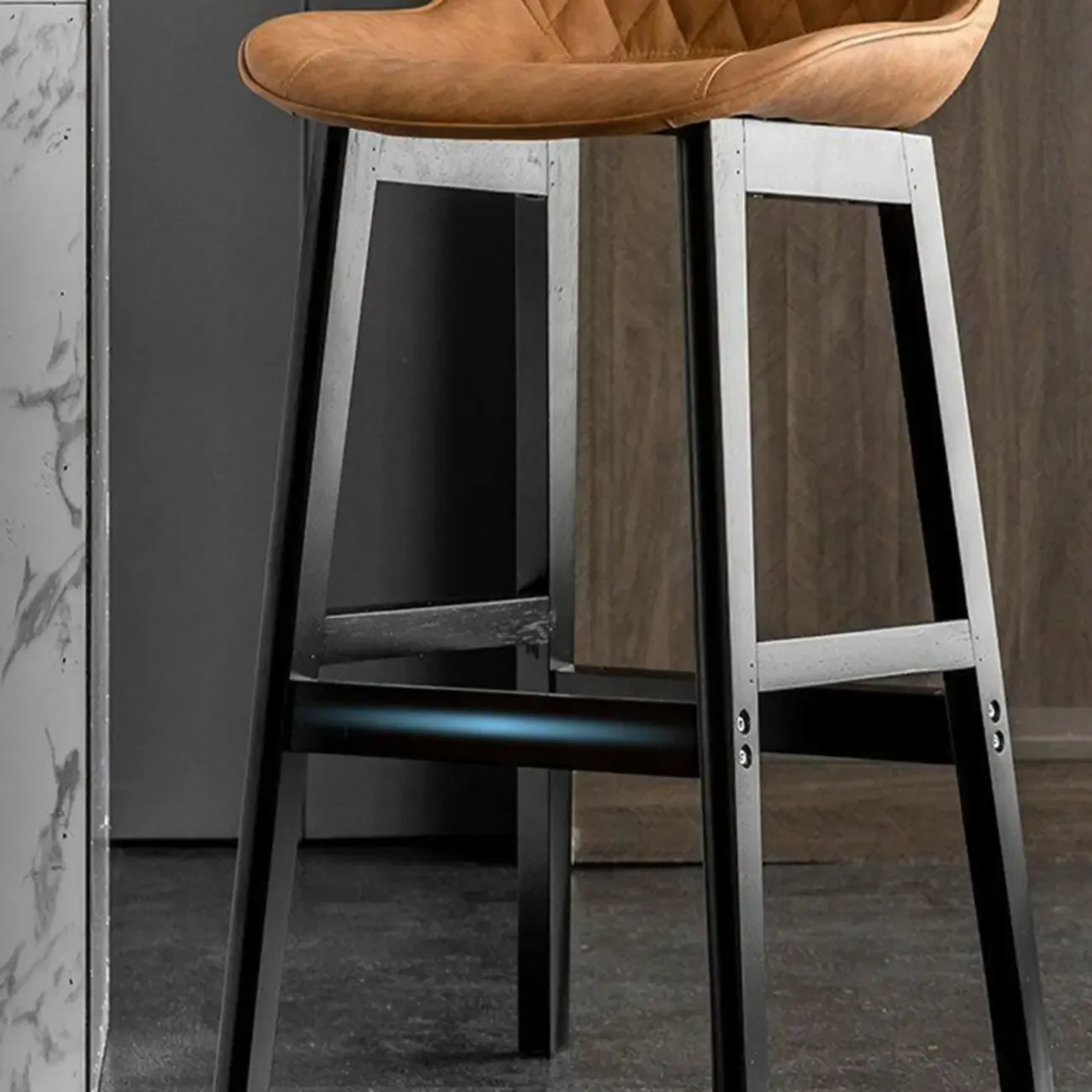 Modern Wood Tufted Upholstered Leather Bar Stool