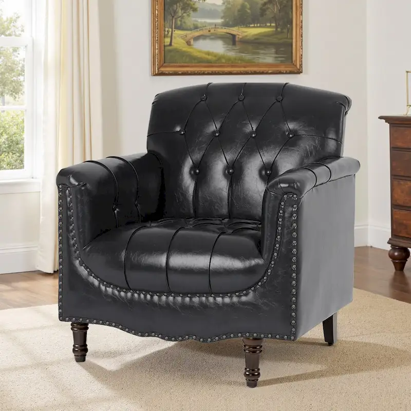 PU Leather Tufted Accent Chair with Nailhead Trim Armchair