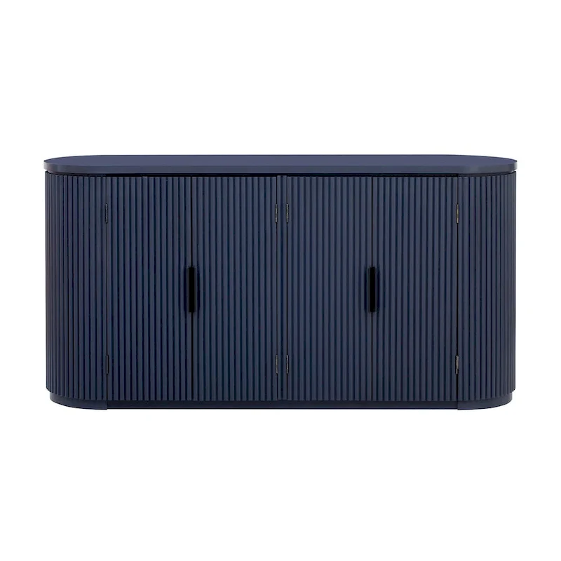 Black/Navy Blue MDF Vertical Stripe 2-Door Sideboard with Adjustable Shelves & Pine Legs